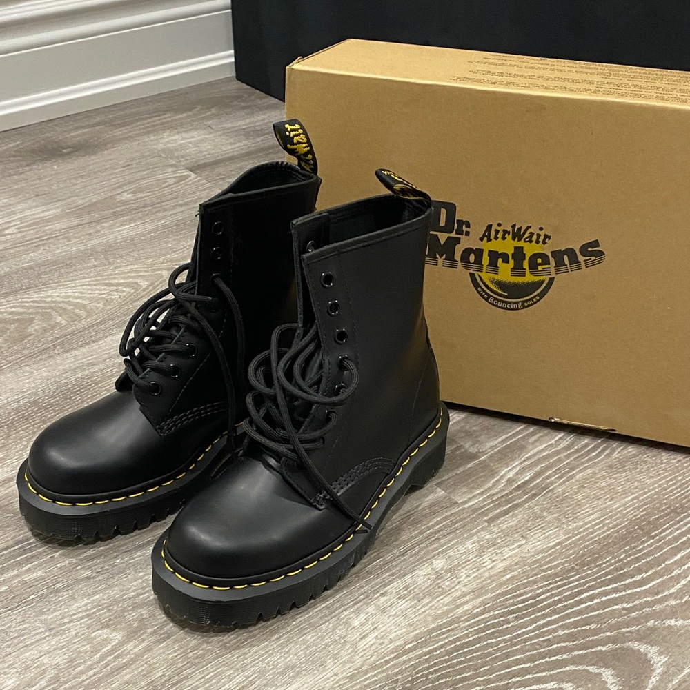 Dr. Martens Black Boots with Yellow Stitching
